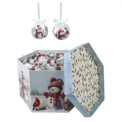   DEKOR KARÁCSONYI GÖMB SZETT, DÍSZDOBOZBAN, 14 DARABOS, HÓEMBER MADÁRRAL