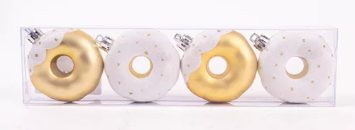 KARÁCSONYFA DÍSZ, AKASZTÓS, FÁNK, SZETTBEN, 4 DARABOS, GLITTERES, ARANY ÉS FEHÉR