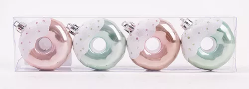 KARÁCSONYFA DÍSZ, AKASZTÓS, FÁNK, SZETTBEN, 4 DARABOS, GLITTERES, RÓZSASZÍN ÉS TÜRKIZ