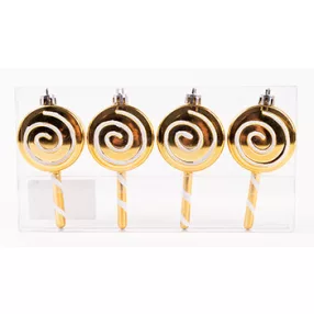   KARÁCSONYFA DÍSZ, AKASZTÓS, NYALÓKA, SZETTBEN, 4 DARABOS, GLITTERES, ARANY ÉS FEHÉR