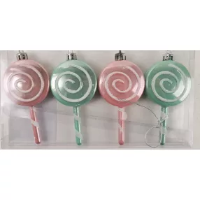   KARÁCSONYFA DÍSZ, AKASZTÓS, NYALÓKA, SZETTBEN, 4 DARABOS, GLITTERES, RÓZSASZÍN ÉS TÜRKIZ