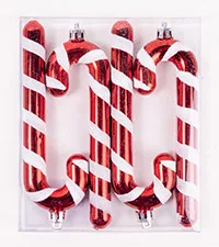 KARÁCSONYFA DÍSZ, AKASZTÓS, BOT, SZETTBEN, 4 DARABOS, GLITTERES, PIROS ÉS FEHÉR