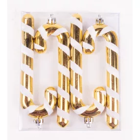   KARÁCSONYFA DÍSZ, AKASZTÓS, BOT, SZETTBEN, 4 DARABOS, GLITTERES, ARANY ÉS FEHÉR