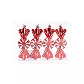   KARÁCSONYFA DÍSZ, AKASZTÓS, SZALONCUKOR, SZETTBEN, 4 DARABOS, GLITTERES, PIROS ÉS FEHÉR