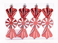 KARÁCSONYFA DÍSZ, AKASZTÓS, SZALONCUKOR, SZETTBEN, 4 DARABOS, GLITTERES, PIROS ÉS FEHÉR