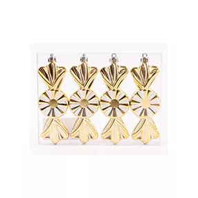   KARÁCSONYFA DÍSZ, AKASZTÓS, SZALONCUKOR, SZETTBEN, 4 DARABOS, GLITTERES, ARANY ÉS FEHÉR