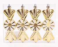 KARÁCSONYFA DÍSZ, AKASZTÓS, SZALONCUKOR, SZETTBEN, 4 DARABOS, GLITTERES, ARANY ÉS FEHÉR