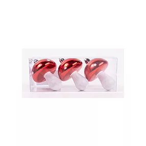   KARÁCSONYFA DÍSZ, AKASZTÓS, GOMBA, SZETTBEN, 3 DARABOS, GLITTERES, PIROS ÉS FEHÉR