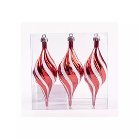   KARÁCSONYFA DÍSZ, AKASZTÓS, CSEPP, SZETTBEN, 3 DARABOS, GLITTERES, PIROS ÉS FEHÉR