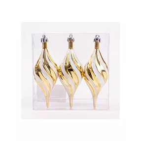   KARÁCSONYFA DÍSZ, AKASZTÓS, CSEPP, SZETTBEN, 3 DARABOS, GLITTERES, ARANY ÉS FEHÉR