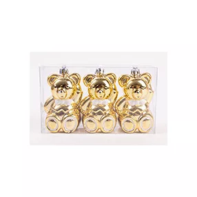   KARÁCSONYFA DÍSZ, AKASZTÓS, MEDVE, SZETTBEN, 3 DARABOS, GLITTERES, ARANY ÉS FEHÉR