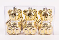 KARÁCSONYFA DÍSZ, AKASZTÓS, MEDVE, SZETTBEN, 3 DARABOS, GLITTERES, ARANY ÉS FEHÉR