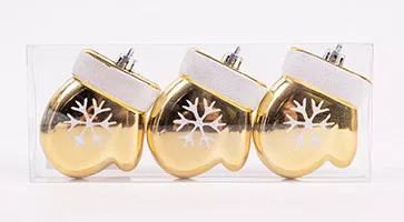 KARÁCSONYFA DÍSZ, AKASZTÓS, KESZTYŰ, SZETTBEN, 3 DARABOS, GLITTERES, ARANY ÉS FEHÉR