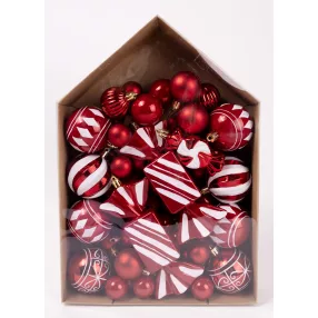   KARÁCSONYI DÍSZ MIX, SZETTBEN, 58 DARABOS, PIROS ÉS FEHÉR