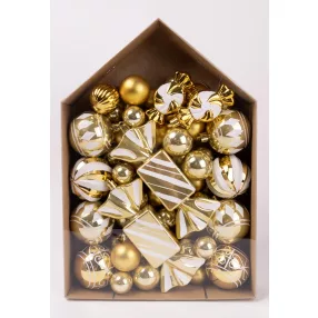   KARÁCSONYI DÍSZ MIX, SZETTBEN, 58 DARABOS, ARANY ÉS FEHÉR