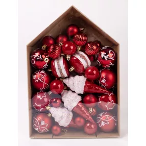   KARÁCSONYI DÍSZ MIX, SZETTBEN, 58 DARABOS, PIROS ÉS FEHÉR