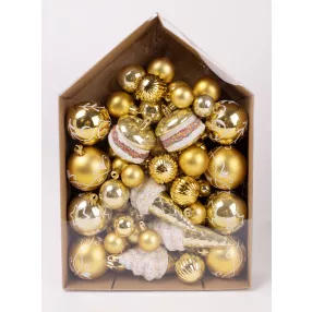   KARÁCSONYI DÍSZ MIX, SZETTBEN, 58 DARABOS, ARANY ÉS FEHÉR