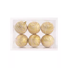   KARÁCSONYI DÍSZ GÖMB BORDÁZOTT, SZETTBEN, PVC DOBOZBAN, 6 DARABOS, ARANY