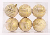 KARÁCSONYI DÍSZ GÖMB BORDÁZOTT, SZETTBEN, PVC DOBOZBAN, 6 DARABOS, ARANY