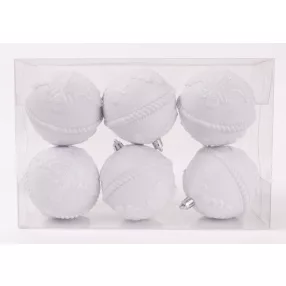   KARÁCSONYI DÍSZ GÖMB LEVÉL MINTÁS, SZETTBEN, PVC DOBOZBAN, 6 DARABOS, FEHÉR