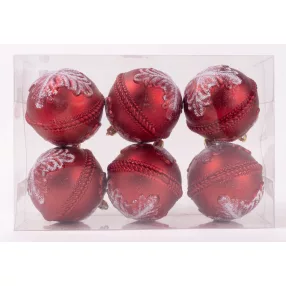   KARÁCSONYI DÍSZ GÖMB LEVÉL MINTÁS, SZETTBEN, PVC DOBOZBAN, 6 DARABOS, ARANY