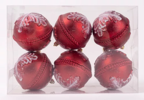 KARÁCSONYI DÍSZ GÖMB LEVÉL MINTÁS, SZETTBEN, PVC DOBOZBAN, 6 DARABOS, ARANY