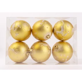   KARÁCSONYI DÍSZ GÖMB SZARVAS MINTÁS, SZETTBEN, PVC DOBOZBAN, 6 DARABOS, ARANY