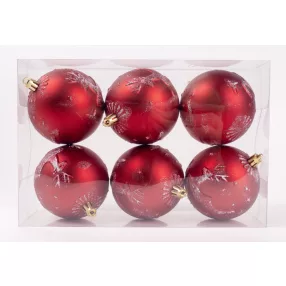   KARÁCSONYI DÍSZ GÖMB SZARVAS MINTÁS, SZETTBEN, PVC DOBOZBAN, 6 DARABOS, PIROS