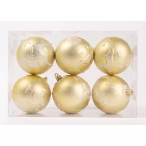   KARÁCSONYI DÍSZ GÖMB SZARVAS MINTÁS, SZETTBEN, PVC DOBOZBAN, 6 DARABOS, PEZSGŐ ARANY