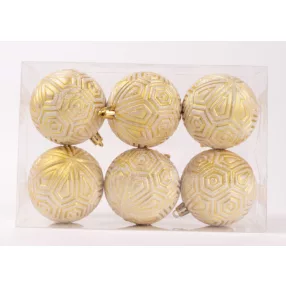  KARÁCSONYI DÍSZ GÖMB RUSZTIKUS, SZETTBEN, PVC DOBOZBAN, 6 DARABOS, ARANY