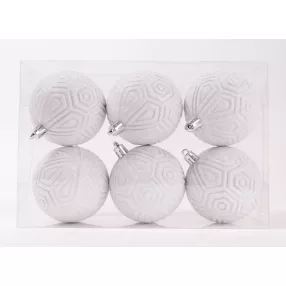   KARÁCSONYI DÍSZ GÖMB RUSZTIKUS, SZETTBEN, PVC DOBOZBAN, 6 DARABOS, FEHÉR