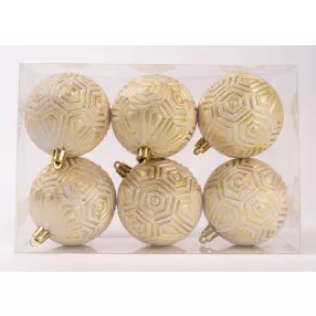   KARÁCSONYI DÍSZ GÖMB RUSZTIKUS, SZETTBEN, PVC DOBOZBAN, 6 DARABOS, PEZSGŐ ARANY