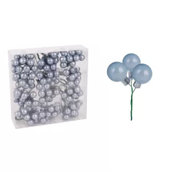   ÜVEG KARÁCSONYI DÍSZ BOGYÓS PICK SZETT PVC DOBOZBAN, 144 DARABOS, VINTAGE KÉK
