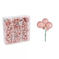   ÜVEG KARÁCSONYI DÍSZ BOGYÓS PICK SZETT PVC DOBOZBAN, 144 DARABOS, ROSEGOLD
