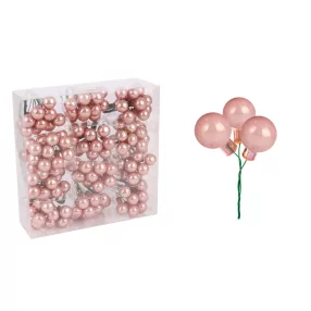   ÜVEG KARÁCSONYI DÍSZ BOGYÓS PICK SZETT PVC DOBOZBAN, 144 DARABOS, ROSEGOLD