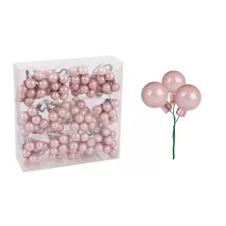   ÜVEG KARÁCSONYI DÍSZ BOGYÓS PICK SZETT PVC DOBOZBAN, 144 DARABOS, SILKPINK