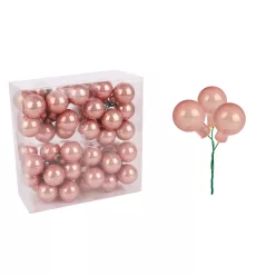   ÜVEG KARÁCSONYI DÍSZ BOGYÓS PICK SZETT PVC DOBOZBAN, 48 DARABOS, ROSEGOLD
