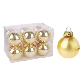   ÜVEG KARÁCSONYI DÍSZ GÖMB SZETT PVC DOBOZBAN, 12 DARABOS, ARANY