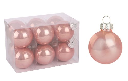 055076 ÜVEG KARÁCSONYI DÍSZ GÖMB SZETT PVC DOBOZBAN, 12 DARABOS, SILKPINK