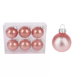   ÜVEG KARÁCSONYI DÍSZ GÖMB SZETT PVC DOBOZBAN, 6 DARABOS, ROSEGOLD