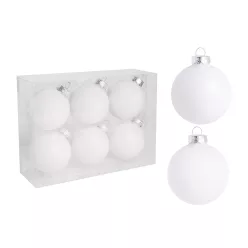   ÜVEG KARÁCSONYI DÍSZ, GÖMB, 6 DARABOS SZETT, PVC DOBOZBAN, FEHÉR