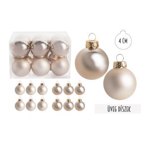   ÜVEG KARÁCSONYI DÍSZ GÖMB SZETT PVC DOBOZBAN, 12 DARABOS, KRÉM