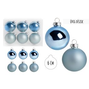   ÜVEG KARÁCSONYI DÍSZ GÖMB SZETT PVC DOBOZBAN, 6 DARABOS, AZÚR