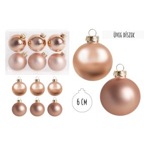   ÜVEG KARÁCSONYI DÍSZ GÖMB SZETT PVC DOBOZBAN, 6 DARABOS, BARACK