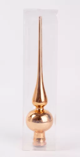 ÜVEG KARÁCSONYI CSÚCSDÍSZ PVC DOBOZBAN, FÉNYES BRONZ