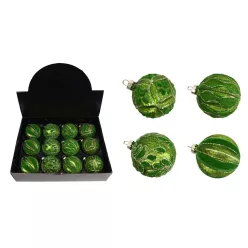 ÜVEG KARÁCSONYFA DÍSZ, AKASZTÓS, GÖMB, BÁRSONY, ZÖLD