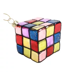 ÜVEG KARÁCSONYFA DÍSZ, AKASZTÓS, RUBIKKOCKA