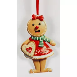   FÉM KARÁCSONYFA DÍSZ, AKASZTÓS, MÉZESKALÁCS FIGURA, PIROS BARNA
