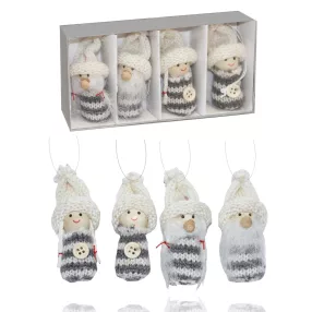   DEKOR AKASZTÓS ORRSZAKÁLL ÉS GYEREK DÍSZDOBOZBAN, 4 DARABOS, KÖTÖTT RUHÁS ÉS SAPKÁS, SZÜRKE ÉS FEHÉR