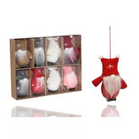   DEKOR AKASZTÓS ORRSZAKÁLL DÍSZDOBOZBAN, 8 DARABOS, KÖTÖTT POMPONOS, PIROS ÉS SZÜRKE ÉS BARNA ÉS RÓZSASZÍN ÉS FEHÉR